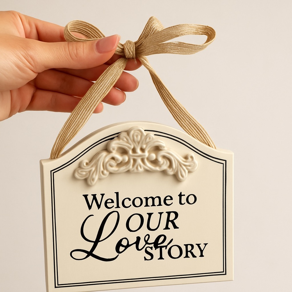 Welcome To Our Love Story Farmhouse Style Wood Mini Reception Wedding Sign - Picture 2 of 6